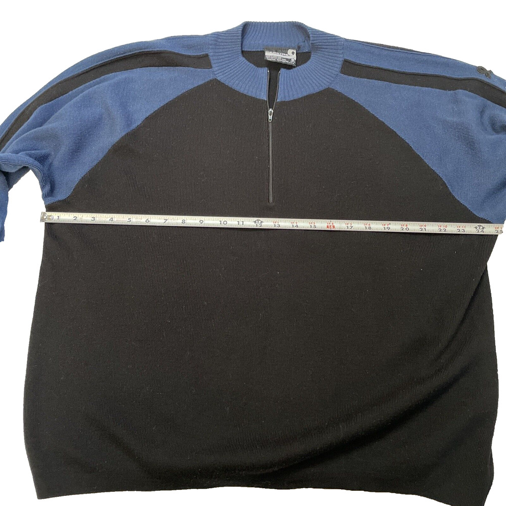 Vintage Men’s DEMETRE 1/4 Zip Wool Black Blue Pullover Ski Sweater Large - Picture 9 of 11